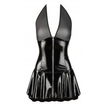 Lakované erotické mini šaty se síťovaným topem Black Level