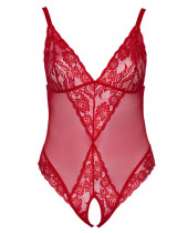 Červené krajkové body XL s otevřeným rozkrokem Cottelli Curves