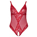 Červené krajkové body XL s otevřeným rozkrokem Cottelli Curves