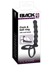 Anální kuličky s erekčním kroužkem na penis a varlata Black Velvets 19 cm