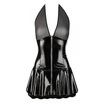 Lakované erotické mini šaty se síťovaným topem Black Level