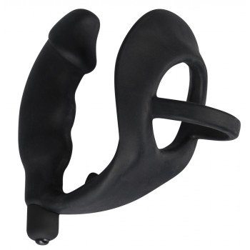 Vibrační anální kolík s kroužkem na penis a varlata Black Velvets